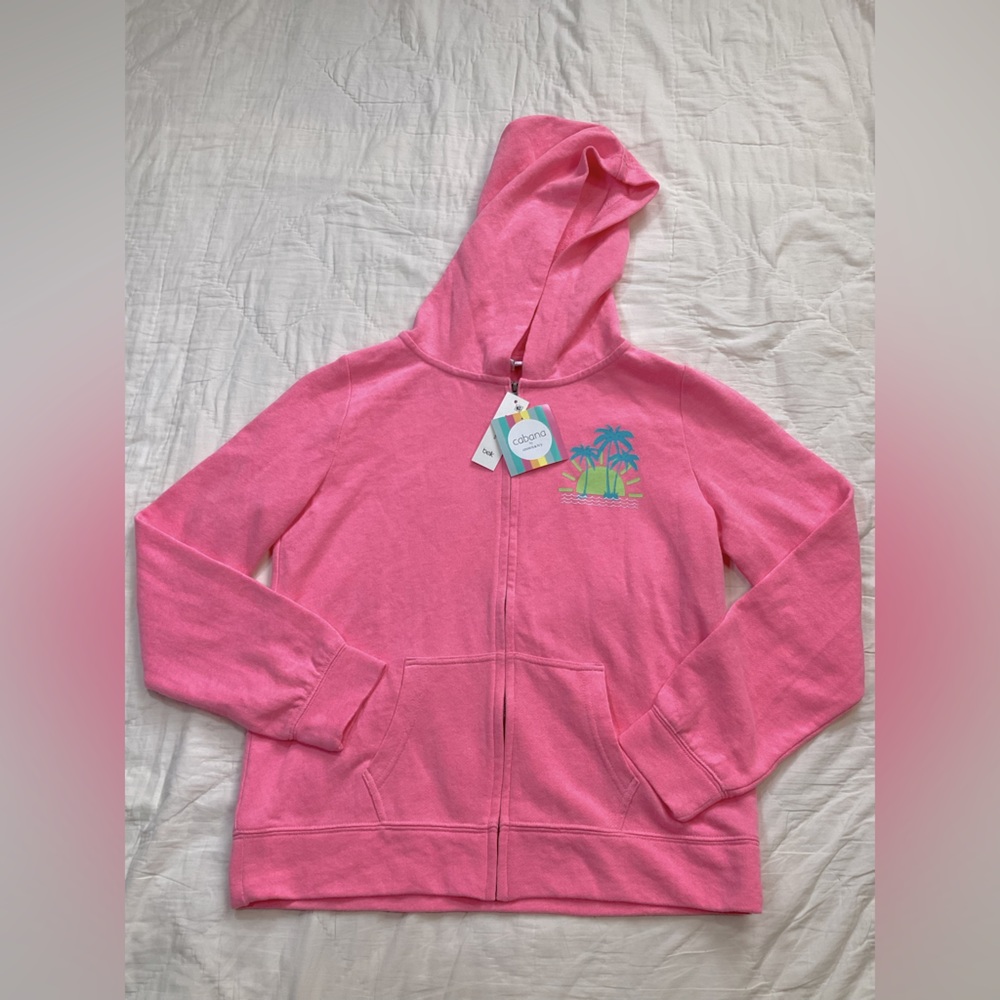 NWT Girls Cabana Crown & Ivy Full Zip Graphic Hoodie Pink XL